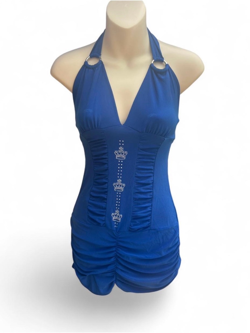 Y2K McBling royal blue rhinestone halter top Size Medium Grunge Goth 2000s Punk
